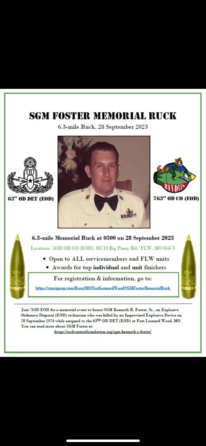 The 763rd EOD Memorial Event to Honor SGM Foster!